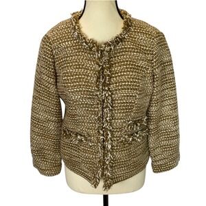 Cabi Phoebe Tweed Blazer Jacket Women Small Metallic Fringe Boucle Knit #343